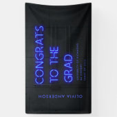 卒業式ネオンブラックブルーおめでとうモダンパーティー 横断幕 (縦)