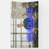 卒業式ネオンブラックブルー写真モダンパーティー 横断幕 (縦)