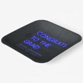 卒業式ネオンブルータイポグラフィモダンおめでとう ペーパープレート (傾斜あり)