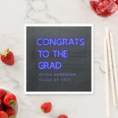 卒業式ネオンブルータイポグラフィモダンおめでとうs スタンダードランチョンナプキン (インサイチュ)