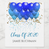 卒業式ネオンブルー風船 ワインラベル (シングルラベル)