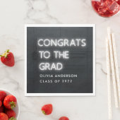 卒業式ネオンホワイトタイポグラフィモダンおめでとう スタンダードランチョンナプキン (インサイチュ)