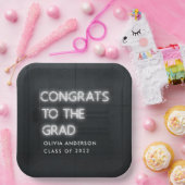 卒業式ネオンホワイトタイポグラフィモダンおめでとう ペーパープレート (パーティー)