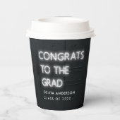 卒業式ネオンホワイトタイポグラフィモダンおめでとう 紙コップ (裏面)