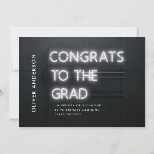 卒業式ネオン白黒おめでとうモダン写真 (正面)