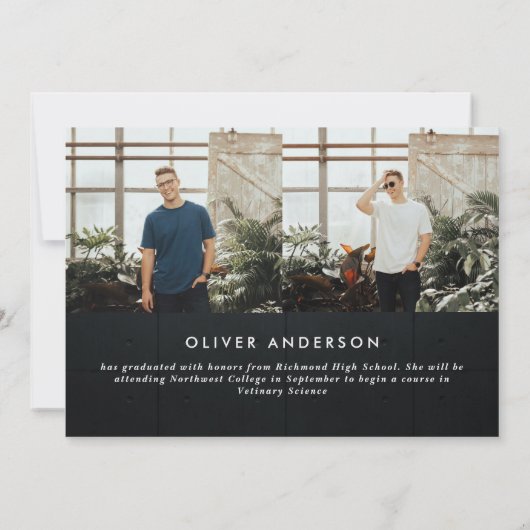 卒業式ネオン白黒おめでとうモダン写真 (裏面)