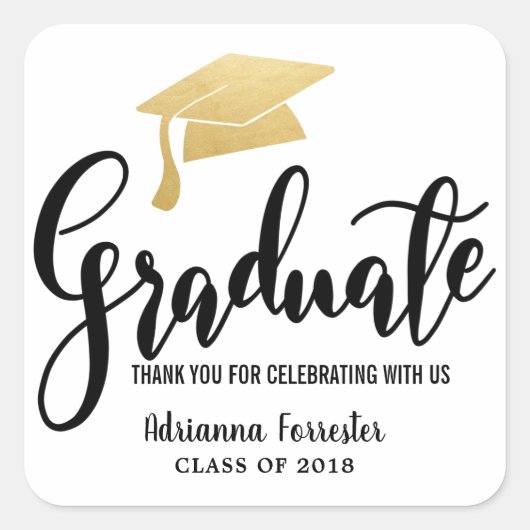 卒業式ハットフェイクゴールドフォイル スクエアシール (正面)