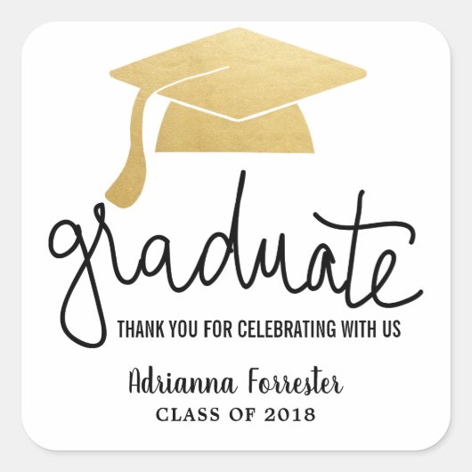 卒業式ハットフェイクゴールドフォイル スクエアシール (正面)