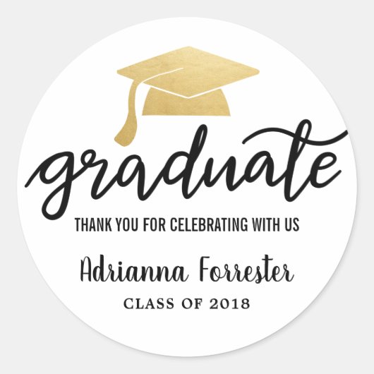 卒業式ハットフェイクゴールドフォイル ラウンドシール (正面)