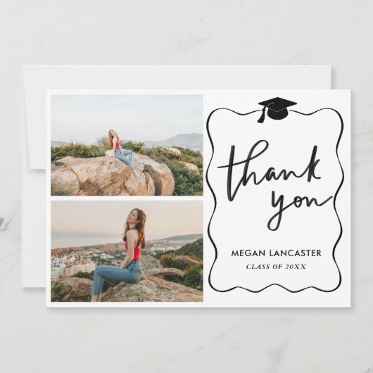 卒業式ハットリボンフレームありがとう | スクリプト サンキューカード (正面)