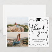 卒業式ハットリボンフレームありがとう | スクリプト サンキューカード (正面/裏面)