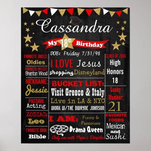 卒業式ハット18th誕生日の黒板の看板 ポスター (正面)
