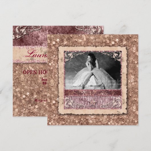 卒業式バレディクトリアン クリスマス ローズゴールド スター 招待状 (正面/裏面)