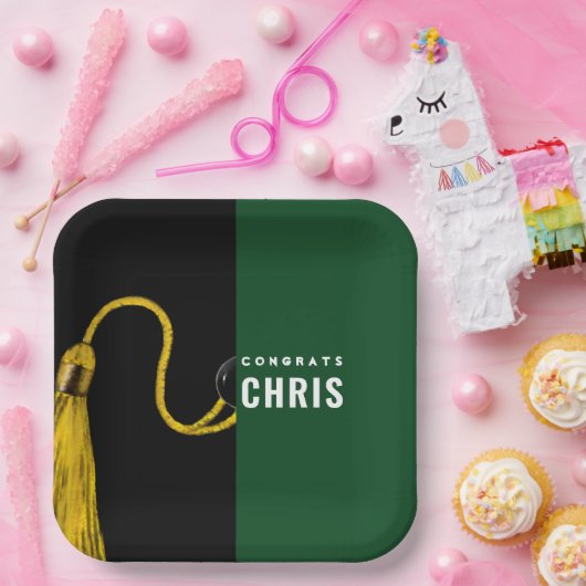 卒業式パーソナライズされたパーティグリーン紙プレート ペーパープレート (パーティー)