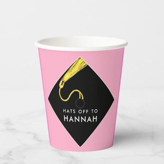 卒業式パーソナライズされたパーティーピンク紙カップ 紙コップ (正面)