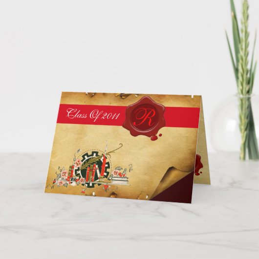 卒業式パーチメント赤ワックスシールモノグラム 案内状 (正面)