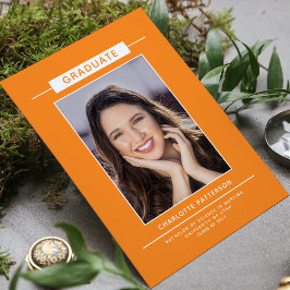 卒業式パーティシンプルスクリプモダント写真オレンジ 招待状