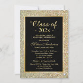 卒業式パーティトレンディー金ゴールドグリッタースパークル 招待状 (正面)
