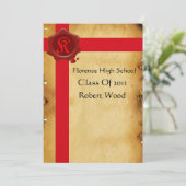 卒業式パーティパーチメント、レッドワックスシールモノグラム 招待状 (スタンド正面)