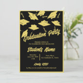 卒業式パーティフォトブラック&金ゴールドモルタルボード 招待状 (スタンド正面)