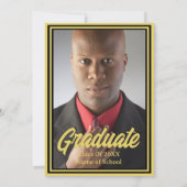 卒業式パーティフォトブラック&金ゴールドモルタルボード 招待状 (裏面)