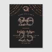 卒業式パーティブラックバラ金ゴールドスター年ラグジュアリー マグネット招待状 (正面)