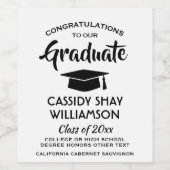 卒業式パーティモダンおめでとう白黒 ワインラベル (シングルラベル)