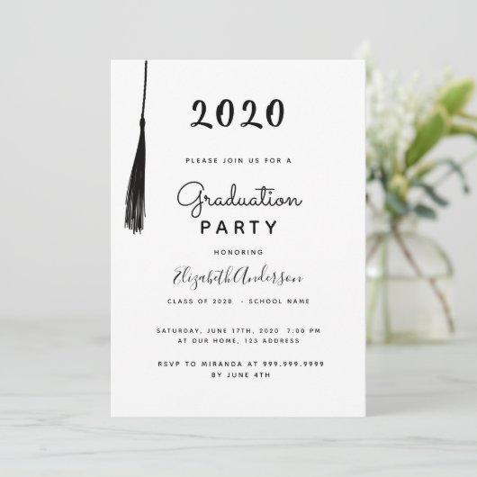 卒業式パーティモダン白黒タッセル 招待状 (スタンド正面)