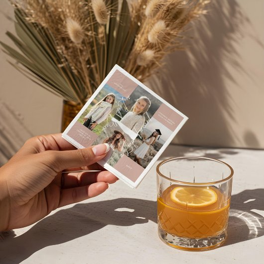 卒業式パーティーその後と今の卒業写真コラージュ スタンダードカクテルナプキン