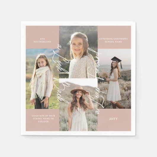 卒業式パーティーその後と今の卒業写真コラージュ スタンダードカクテルナプキン (正面)