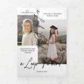 卒業式パーティーその後と今の卒業写真コラージュ 三つ折り案内状 (カバー)