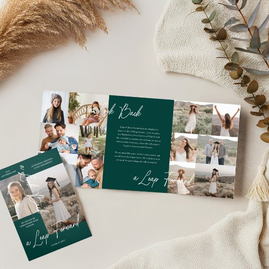 卒業式パーティーその後と今の卒業写真コラージュ 三つ折り案内状