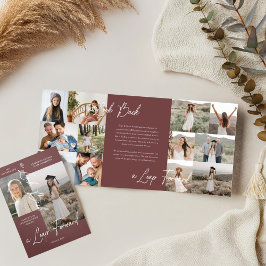 卒業式パーティーその後と今の卒業写真コラージュ 三つ折り案内状