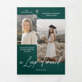 卒業式パーティーその後と今の卒業写真コラージュ 三つ折り案内状 (カバー)