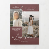 卒業式パーティーその後と今の卒業写真コラージュ 三つ折り案内状 (カバー)