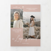 卒業式パーティーその後と今の卒業写真コラージュ 三つ折り案内状 (カバー)