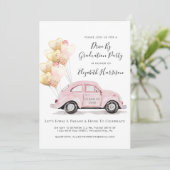 卒業式パーティーによるピンクの水彩車のドライブ 招待状 (スタンド正面)