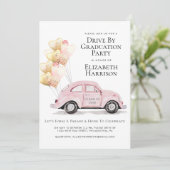 卒業式パーティーによるピンク色の車のドライブ 招待状 (スタンド正面)