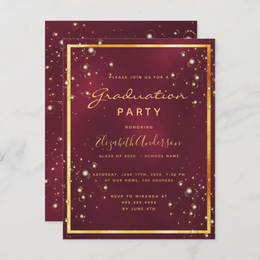 卒業式パーティーのブルゴーニュのバブル招待状 ポストカード (正面/裏面)