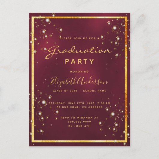 卒業式パーティーのブルゴーニュのバブル招待状 ポストカード (正面)