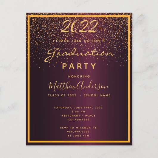 卒業式パーティーのブルゴーニュ予算招待状2025 チラシ (正面)