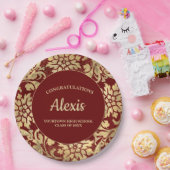 卒業式パーティーエレガントブルゴーニュ金ゴールド ペーパープレート (パーティー)