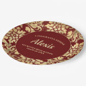 卒業式パーティーエレガントブルゴーニュ金ゴールド ペーパープレート (アングル)