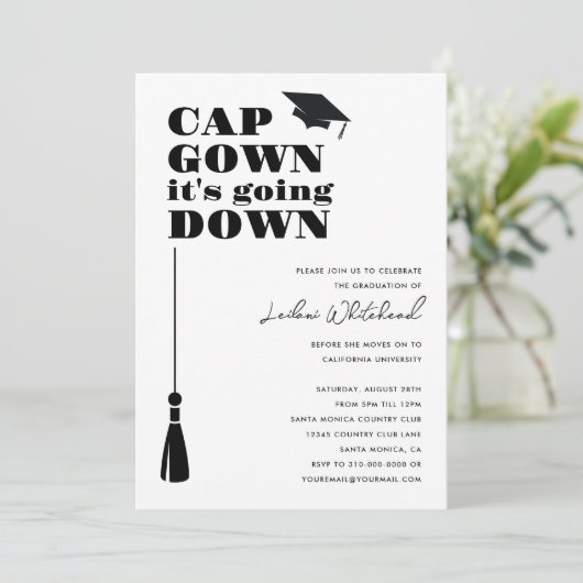 卒業式パーティーキャップガウンがダウン 招待状 (スタンド正面)
