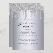 卒業式パーティーシルバーグリッタードリンク 招待状 (正面/裏面)