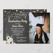 卒業式パーティーチョークジャース素朴ホタル写真 招待状 (正面/裏面)