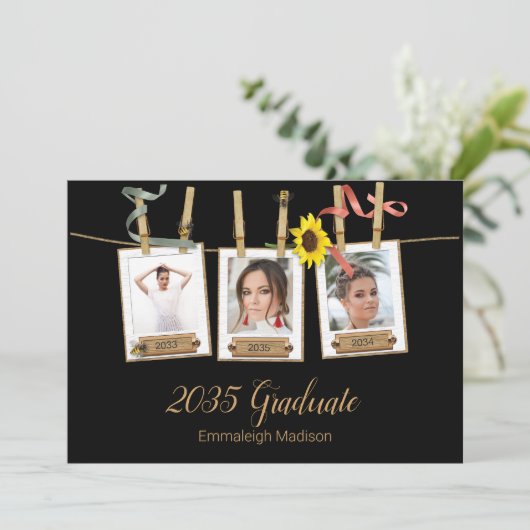 卒業式パーティートリプルフォトコラージュ 招待状 (スタンド正面)