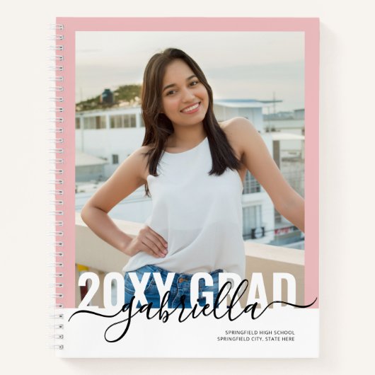 卒業式パーティーピンクゲストアドバイスブックモダン ノートブック (正面)