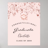 卒業式パーティーピンクローズ金ゴールドスター ポスター (正面)