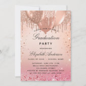 卒業式パーティーピンクローズ金ゴールドバルーン贅沢 招待状 (正面)